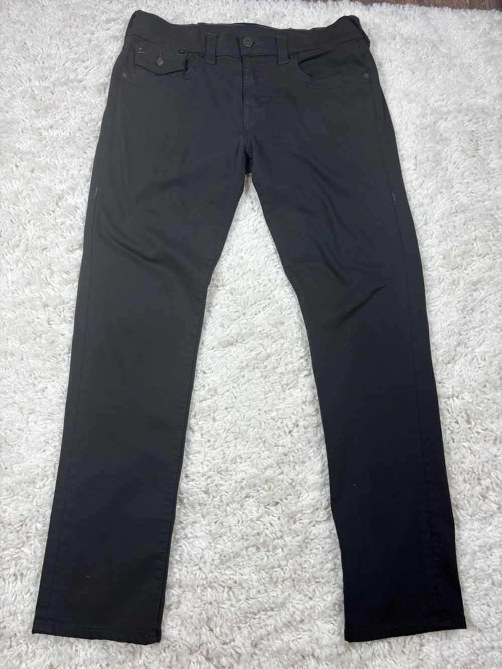 True Religion Men’s Black Jeans Size 32 Flap Pocket Horseshoe Straight Slim